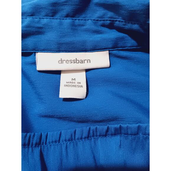 DRESSBARN Retro Gathered Blouse Top Medium Yoke Royal Blue Feminine V-Neck - Picture 4 of 7